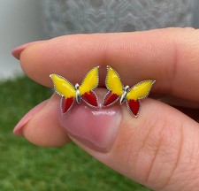 Butterfly Earrings with Enamel, Sterling silver 925