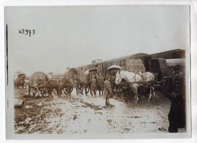 #ad WWI A Northern Supply Convoy at the Railroad Depot 5x7 M. Rol Original Photo $29.99