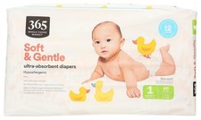 365 by Whole Foods Market, Size 1 Hypoallergenic Diapers, 2 Packs of 40