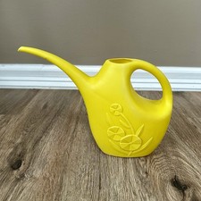 Small Retro Lustro Ware P11 Yellow Watering Can Mid-Century Flower Made In USA