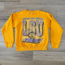 Sudadera Pullover Amarilla Vintage Años 90 LSU Tigres Talla Grande Tultex Tag College