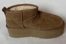 UGG Classic Ultra Mini Platform Women  s Suede Shearling Boot Chestnut Sz 7 READ