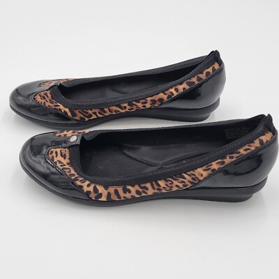 Laura Ashley Wenlock Ballet Cheetah Flats Black Patent Leather Slip On Size 6.5M