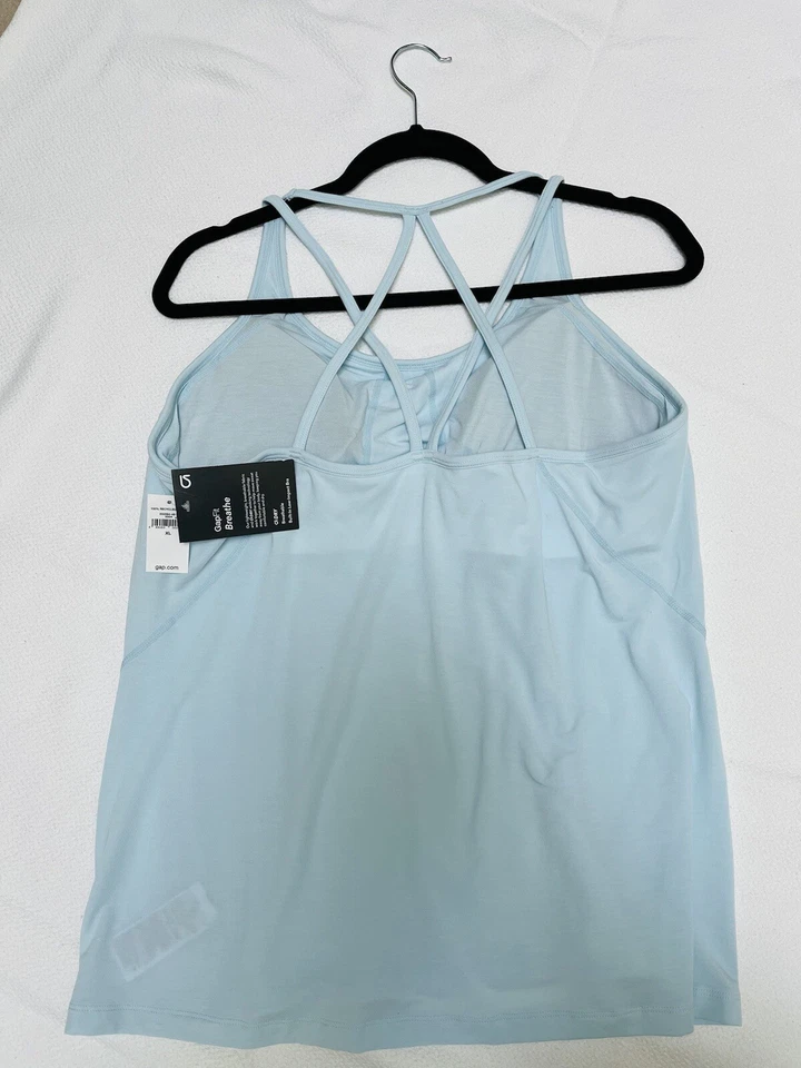 Camiseta sin mangas deportiva GAP FIT azul claro a rayas para mujer talla XL Foto 2 de 4