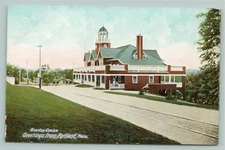 Portland Maine~Trolley Tracks & Road by Riverton Casino~Lighthouse? Tower c1906