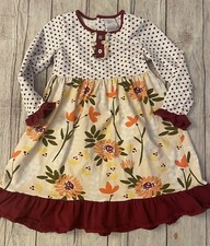 Stitchy Fish Girl's 8 Ruffle Dress Polka Dots And Flowers