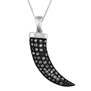 Authentic 0.35 Ct Natural Diamond Horn Pendant White 18K White Gold Plated Sterling Silver