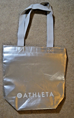 Athleta Shopping Tote Bag, Small, Flat, Silver Metallic Foil