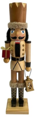 Wooden Christmas Nutcracker, 16'',NATURAL WOOD MALE WITH LAMP & GIFT BOX, Ashland