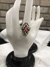 Women 925 Sterling Multi Color Gemstone Cocktail Party Everyday Ring SIZE 10.5