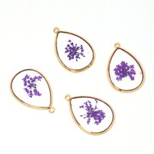 4PCS Gold Tone Real Dry Flower Resin Teardrop Shape Charm Pendant SupplyGBY952-2