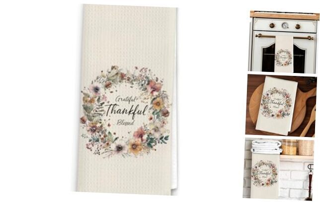 Thanksgiving Christmas Christian Gifts Kitchen Towels Dish Leaf Thankful