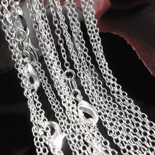 wholesale 10PCS 925sterling solid silver 1MM 16inch -24inch rolo chain necklace - Picture 1 of 6