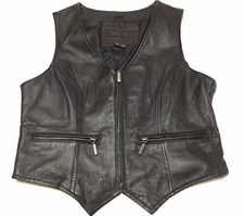 DONA MICHI Womens  Black Leather Vest Spandex on the Side SZ M