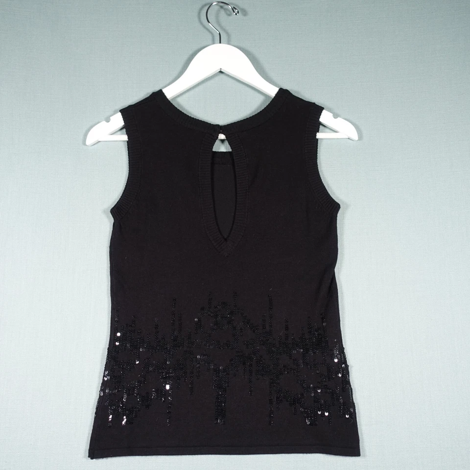 Vintage Laura Ashley Vest Top Womens Small Black Sequin Tank Luxury Sparkle - Image 4 of 4