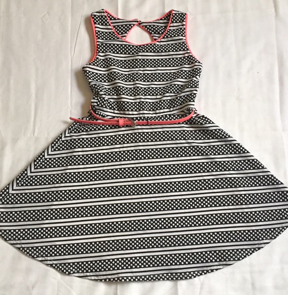 Pinky Girls Sz 7 Black and White Polka Dot Dress With Pink Trim
