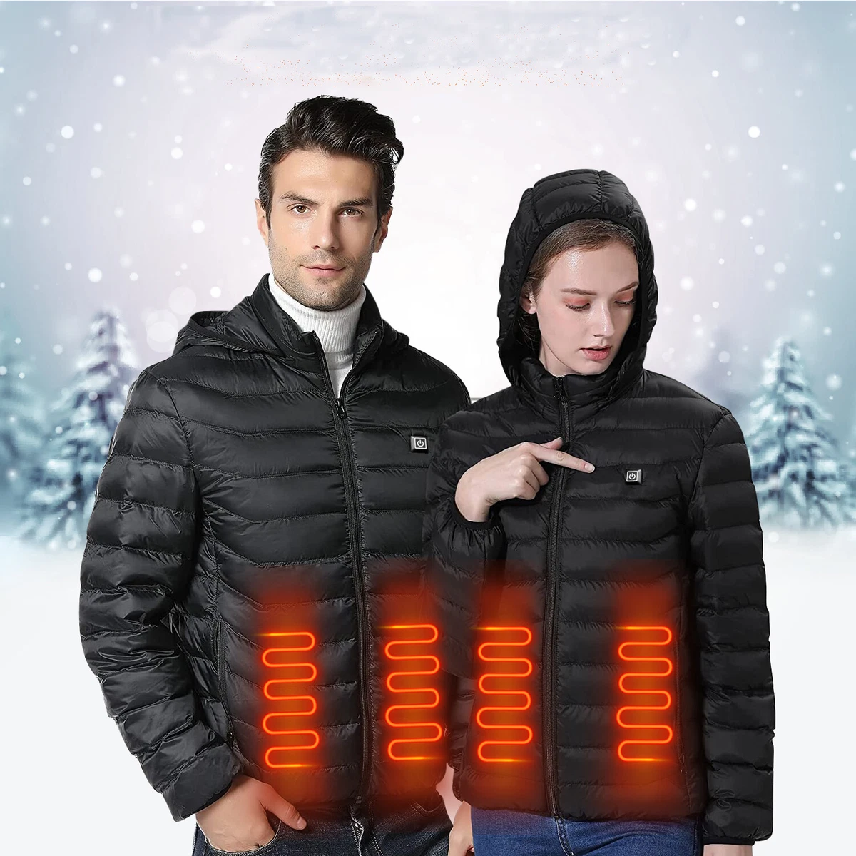 Hooded Down Jacket Graphene Heated Jacket Heated Down Jacket 9-Zone Heating