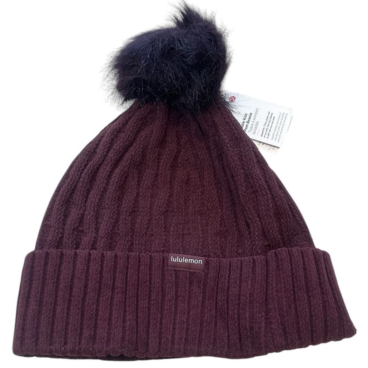 Lululemon Cable Knit Pom Beanie Burgundy Cassis Nylon Blend One Size New lululemon Alpaca Wool-Blend Cable-Knit Pom Beanie in Purple  main image 3