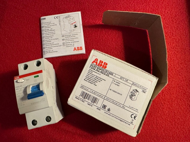 F202AC-40/0.3,ABB,Residual Current Circuit Breaker,40A,2 Pole,30mA, New open box