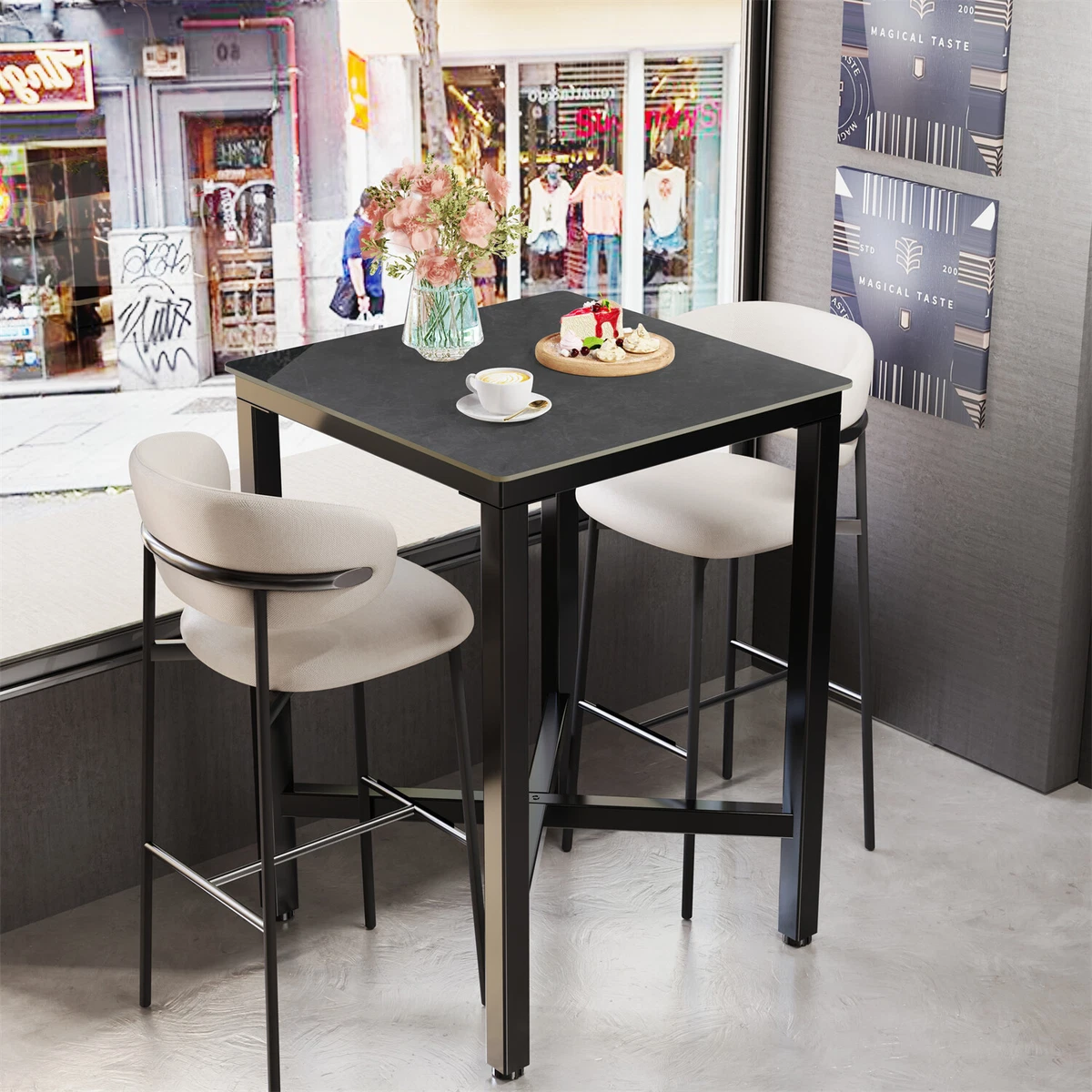 Mesa De Comedor Extensible Automática 150/180x70x76 Cm - Diseño Sacro, Textura Mármol Blanco Y Negro