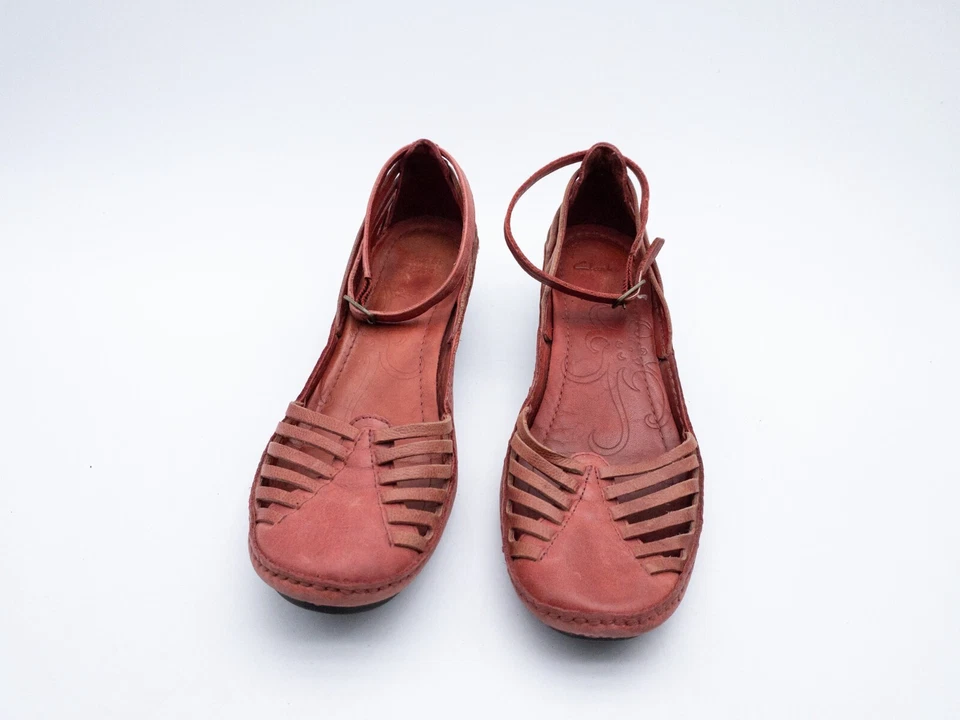 Clarks Escarpins Femmes Chaussure Basse Talon Schuh Hauts Rouge Taille 38 Eu Art - Photo 3/3