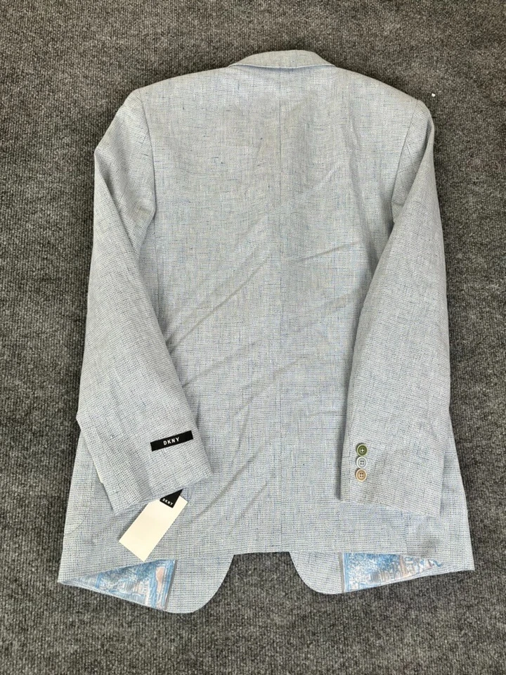 Blazer feminino DKNY azul branco ajuste fino 2 botões linho algodão tamanho 18R - Imagem 2 de 4