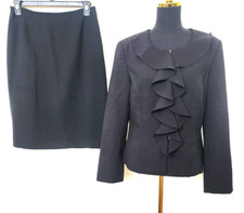 John Meyer/Kasper Mismatch Women s Black Fluffy Front 2Pc Skirt Suit Size 12