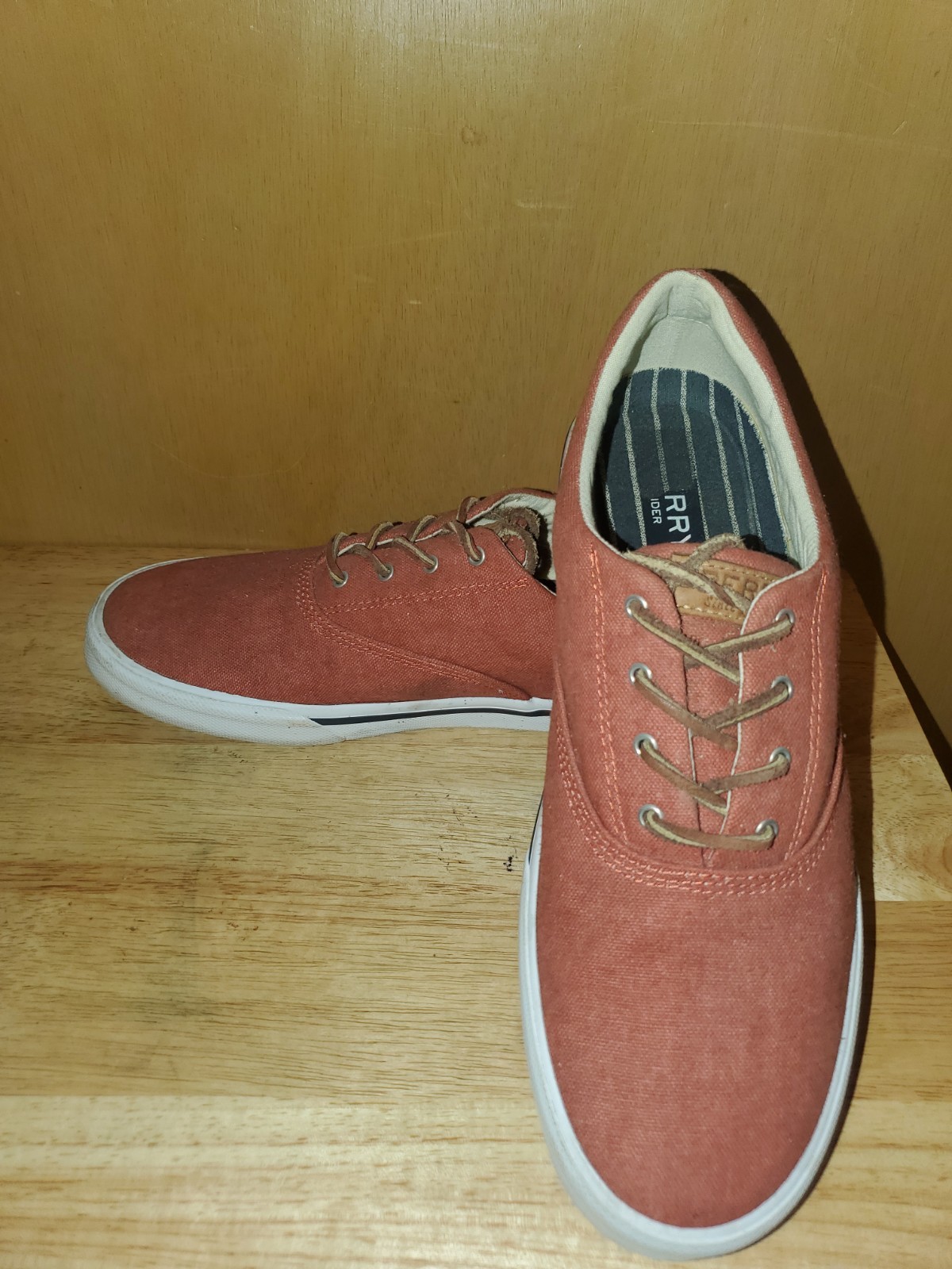 SAOLA Scarpe da barca uomo Sperry Top Sider rosse in tela stringate 11 suola gomma
