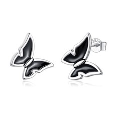 Black Butterfly Earrings 925 Sterling Silver Tiny Stud Earrings for Women Butter