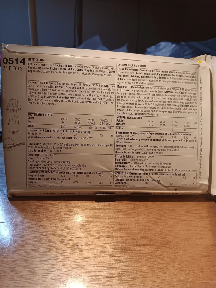 Simplicity Costume Pattern 0514 Size A S M L XL Elvis Presley By Kellie Anderson - Image 2 of 2