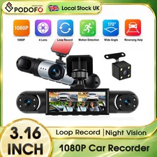 Podofo 3.16" 1080P 4CH Dash Cam Front Rear Interior Left Right Night Vision UK