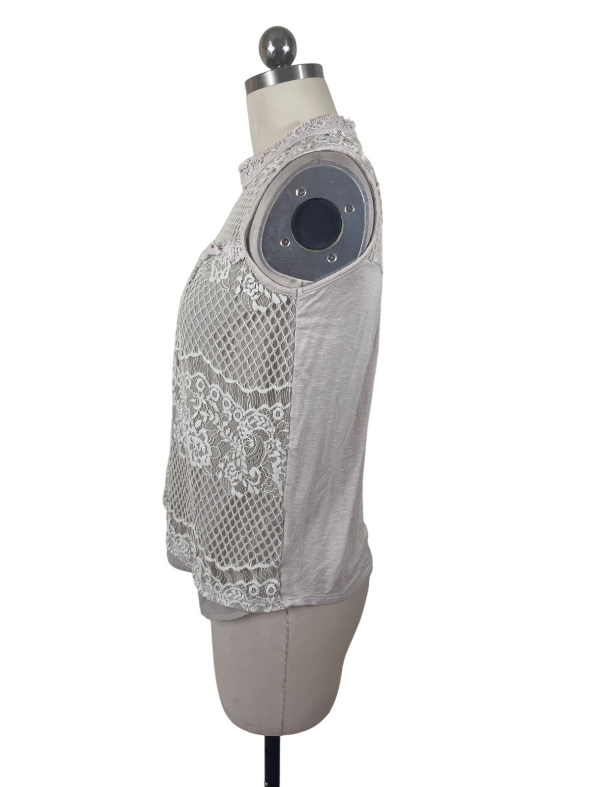 Jolt Crochet Blouse Womens Small Ivory Mock Neck Sleeveless Boho Cottage Fairy