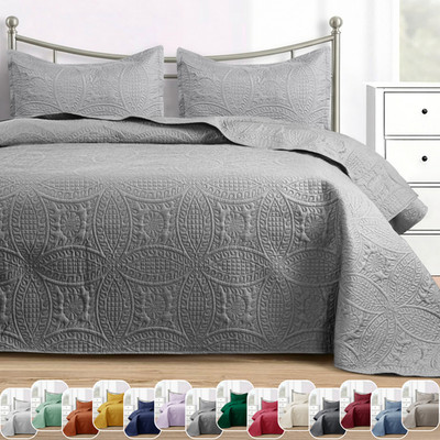3Pc Quilt Bedspread Set Bedding Coverlet Bedroom Floral Queen King Size Coverlet