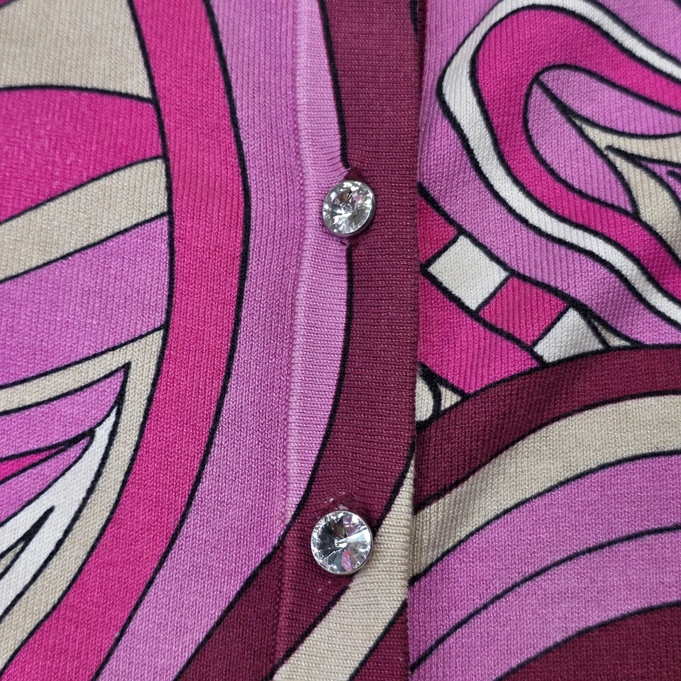 Cardigã Ann Taylor Suéter Feminino Pequeno P Rosa Arte Abstrata Mistura de Seda Colorido - Imagem 3 de 4