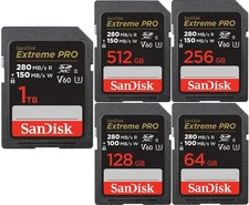 SanDisk 64GB 128GB 256GB 512GB 1TB SDXC Extreme Pro 280MB UHS-II U3 SDSDXEP LOT