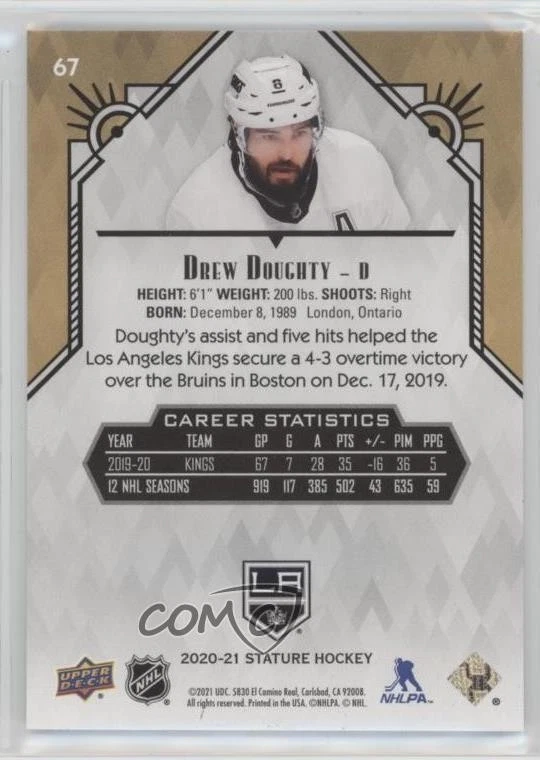 2020-21 Upper Deck Stature Drew Doughty #67 - Image 2 of 2