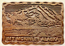 Vtg Souvenir Cal Metal Nat Park Mount McKinley Denali Alaska Pewter Belt Buckle