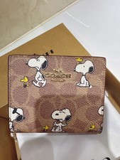 NWT Coach X Peanuts Snap Wallet In Signature Canvas With Snoopy Print CBN32 New