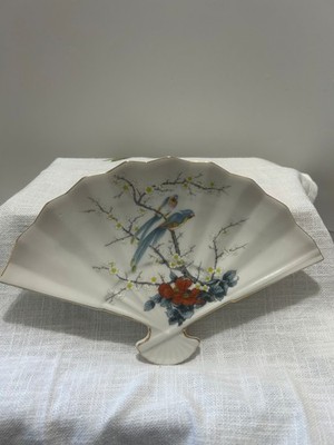 Vintage Fan Shaped Porcelain Hand Painted by Jay of Japan Fine China Gold Trim