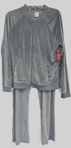 FADED GLORY WOMENS GREY VELOUR TRACKSUIT PANTS MEDIUM 8-10 & JACKET LARGE 12-14