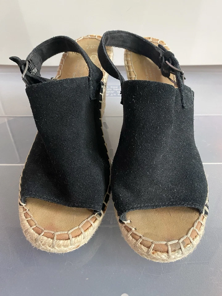 Toms Monica 厚底楔形黑色棕褐色凉鞋女式 7 码 — 第 2/4 张图片