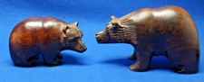 Lot of 2 Carved Wooden Grizzly Brown Bear Folk Art One Signed