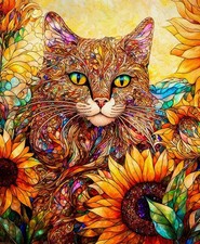 Sonny in the Sunflowers Stained Glass Panel Quilting Fabric from Camelot