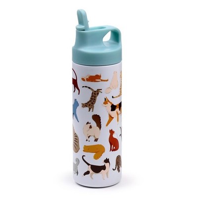 Puckator Feline Fine Katzen Trinkflasche Klappdeckel 500ml Edelstahl Neu