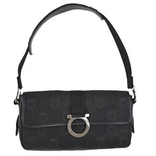 Salvatore Ferragamo Gancini Shoulder Bag Canvas Black Canvas Shoulder Bag Bag