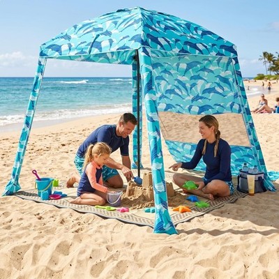 6'×6' Beach Cabana, Beach Canopy Tent Easy Set up and Take Down with Sand Poc...