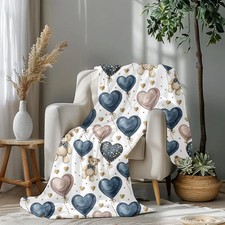 Watercolor Teddy Bear Heart Pattern Blanket Sweet Nursery