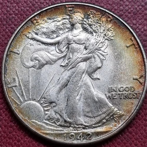 1942 Walking Liberty Half Dollar 50c BU UNC Rainbow Toning Uncirculated #96174