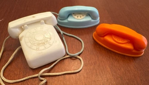 Vtg 1960’s Barbie Accessory Rotary Telephones Lot Of 3 Bright Orange Blue White