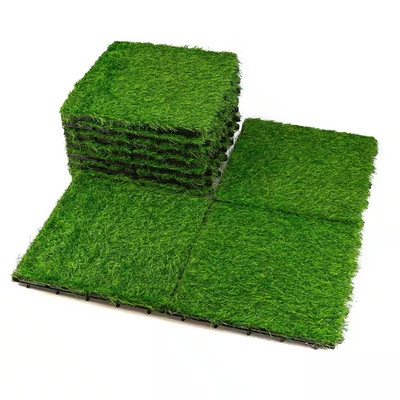 12 In. X 12 In. Square Interlocking Flooring Wood Deck Tile Tufted Grass Green,